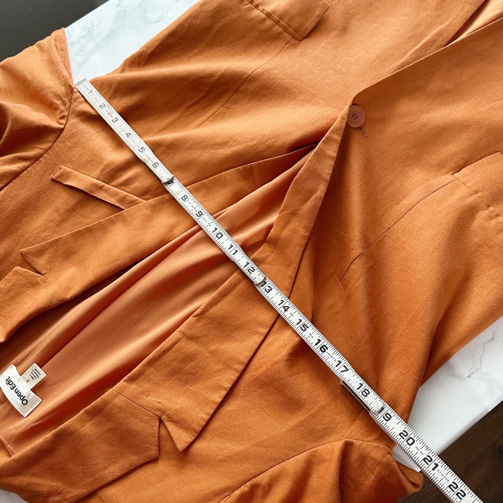 Open Edit Linen Burnt Orange Single Button Oversize Blazer Women's Size Small - Picture 10 of 13